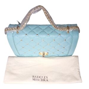 Badgley Mischka Light Blue Quilted Crossbody/Shoulder Bag With Adjustable Strap